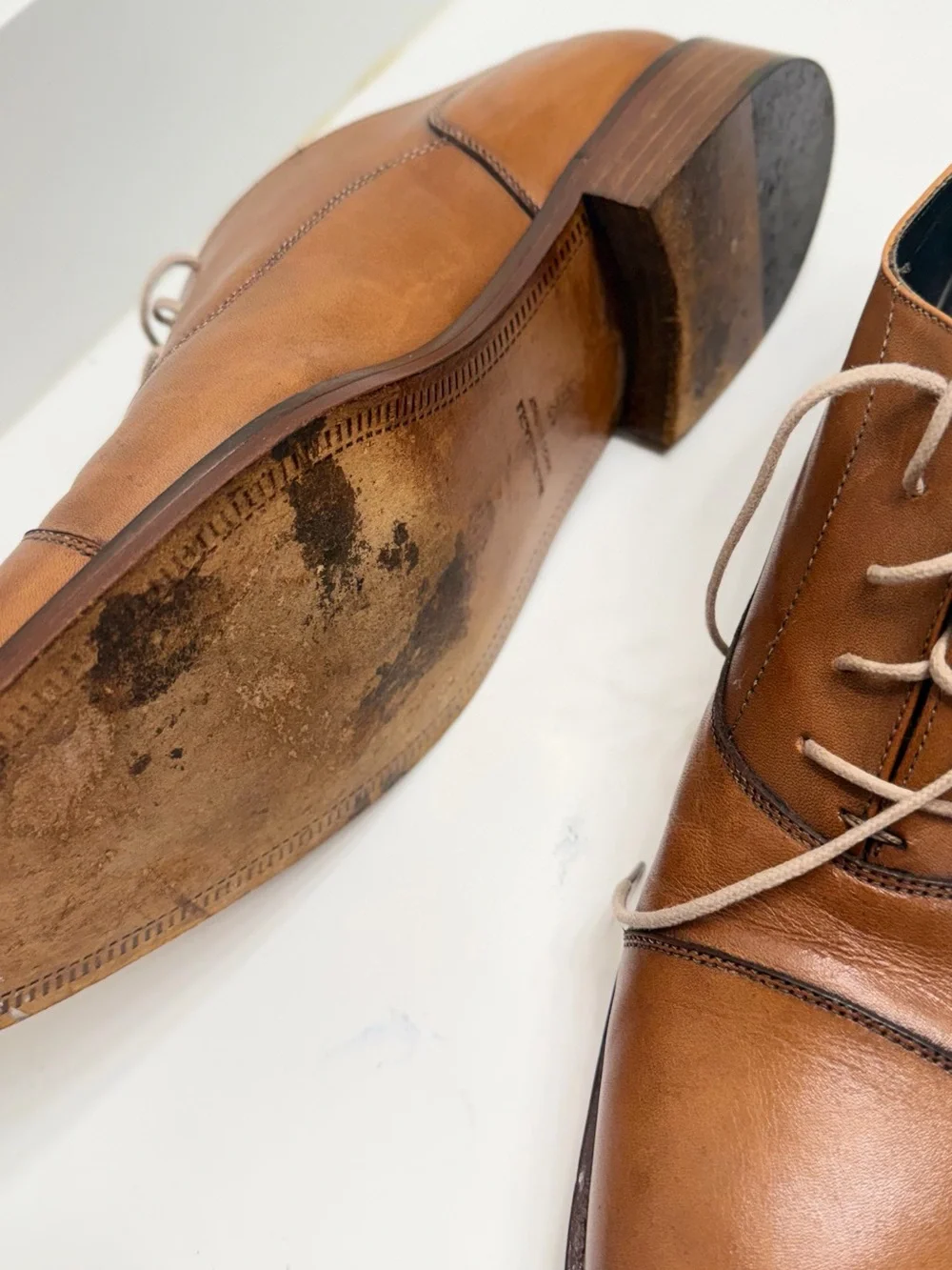 Bruno Magli Cognac Brown Leather Cap-Toe Oxfords